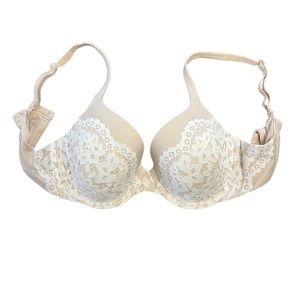 Victorias Secret Nude & White Lace Lined underwire bra 34D
